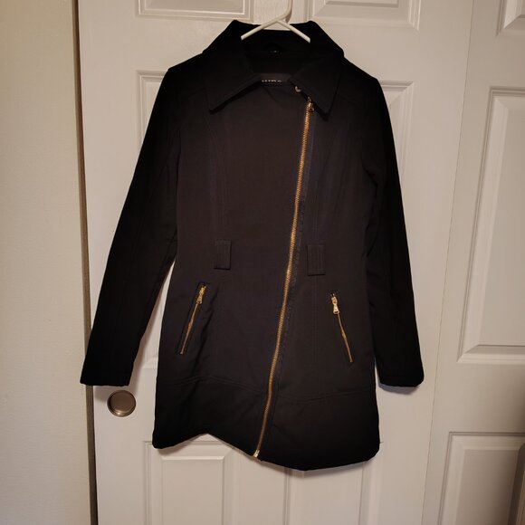 Guess Black Asymmetrical Zip Black MOTO Fitted Jacket Pea Coat Size Small - Picture 7 of 15